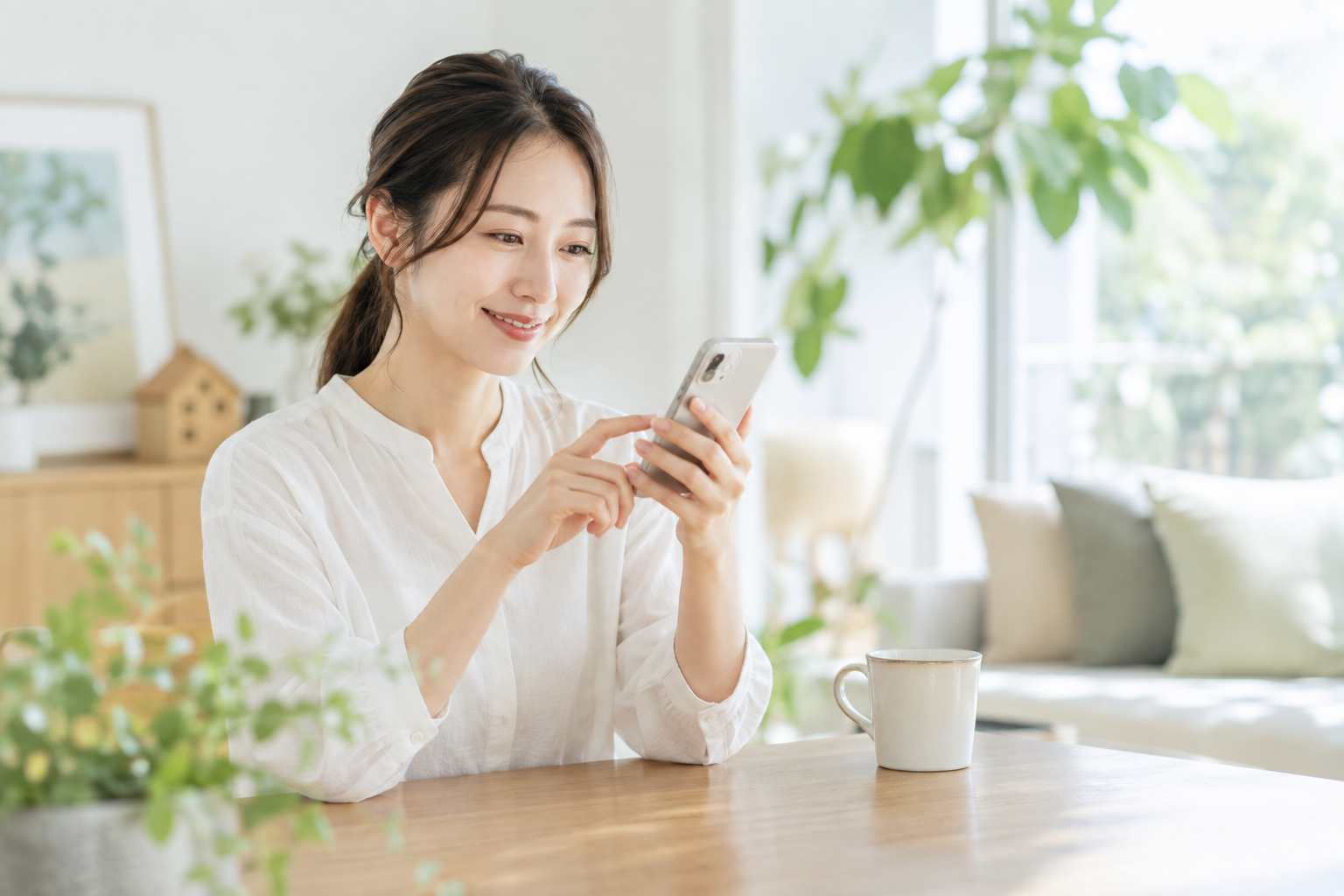 スマートフォンで問い合わせるイメージ（実際の接客・取り扱い物件ではありません）